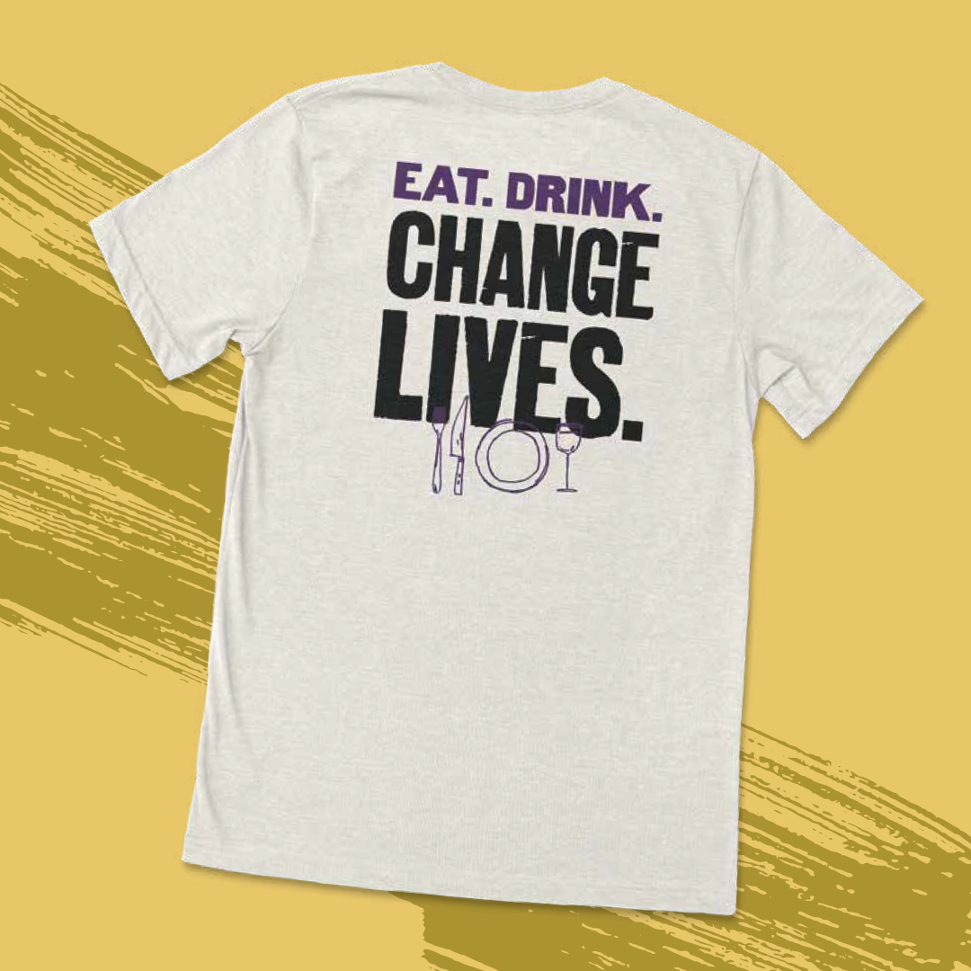 Eat. Drink. Change Lives. Tee (Heather Cement)